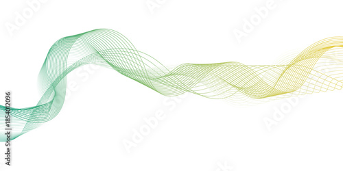 Abstract wavy line technology concept background. Frequency soundwave business curve green gradient color lines on transparent background. green ribbon isolated on white background.