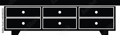 Classic six drawer dresser silhouette for home furnishing and storage design