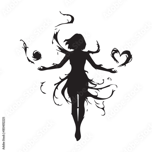 Silhouette conjures swirling energies in mystical heart-space dance