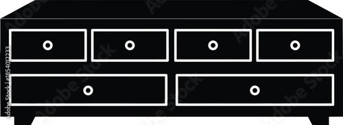 Black dresser with multiple drawers silhouette icon for home furniture design
