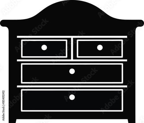 Black silhouette of a classic chest of drawers with multiple storage compartments