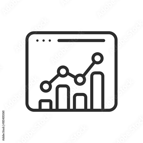 Data Analytics Dashboard Vector Icon of Growth Chart and Bar Graph in Web Browser for Business Finance, SEO, and Marketing Stats