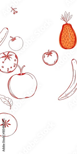 Hand-drawn sketches of fruits and vegetables with charming, imperfect lines, bringing organic shapes to life,  illustration,  art