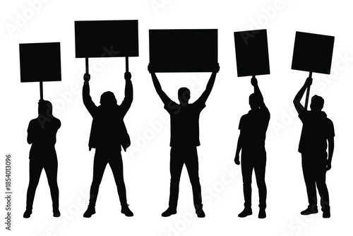 Silhouette of people holding blank signs in a protest or demonstration