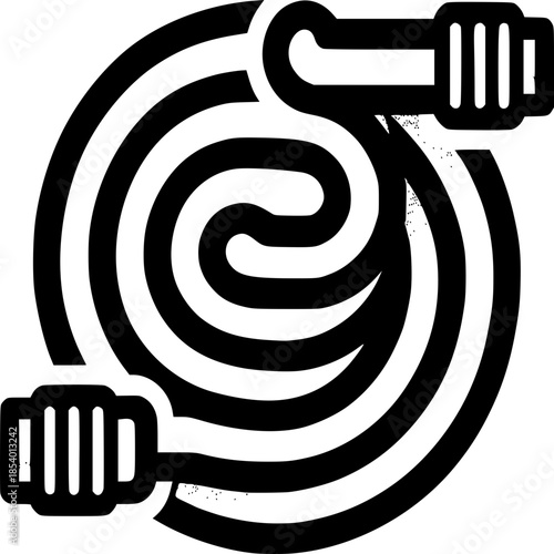 Coiled Hose Illustration: A detailed line art illustration of a neatly coiled hose, ready for action, perfect for representing resources for water or industrial use.