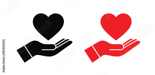 Vector icon of cupped hands holding a heart, symbolizing care, giving, health, and love.