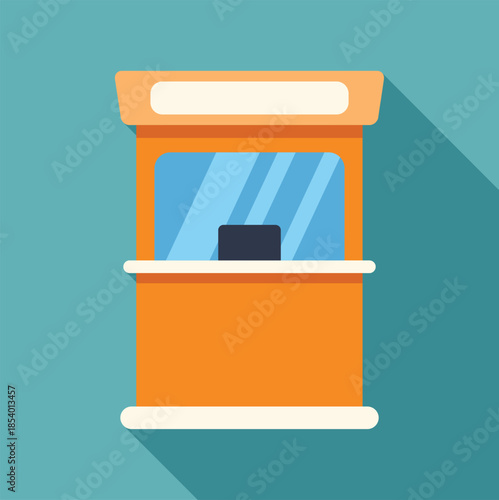 Ticket booth kiosk with counter and window for sales in flat design style