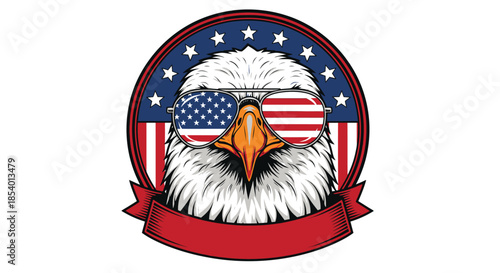 Patriotic Bald Eagle Wearing American Flag Sunglasses With Red Ribbon