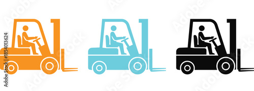 Forklift operators in action with colorful industrial vehicles .Silhouette forklift truck icon industrial vehicle equipment vector illustrator.