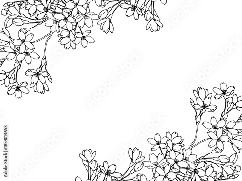 ペンで描いた桜のフレーム