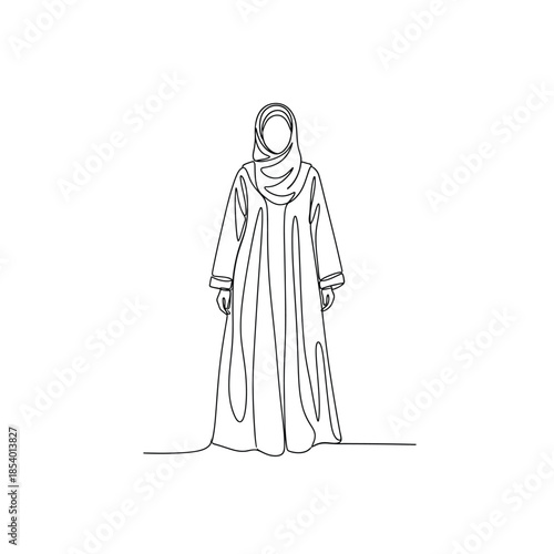 Elegant line art drawing of a woman in traditional islamic attire