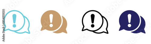 Exclamation mark chat icon. Warning speech bubble sign. Important message symbol.