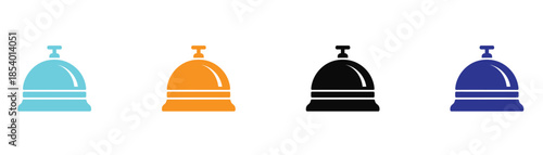Black Hotel service bell icon isolated on white background. Reception bell . Vector Illustration.