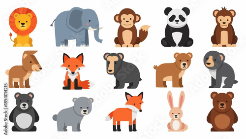Collection of Various Cartoon Wild Animals.