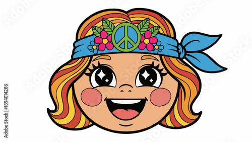 Cartoon Girl Face with Headband Smiling.