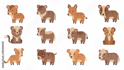 Collection of Cartoon Baby Animals Standing.