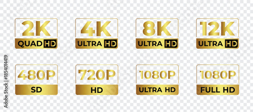 Resolution and definition icons for video quality