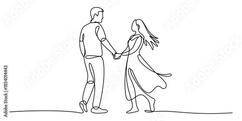 Continuous line art of a loving couple holding hands, symbolizing connection and partnership