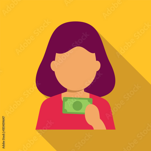 Woman holding a banknote in hand, representing payment, finance, or receipt