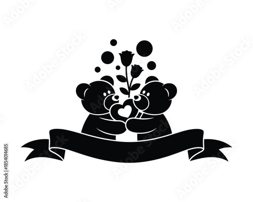 Black bear cub playing with heart shaped object and ribbon