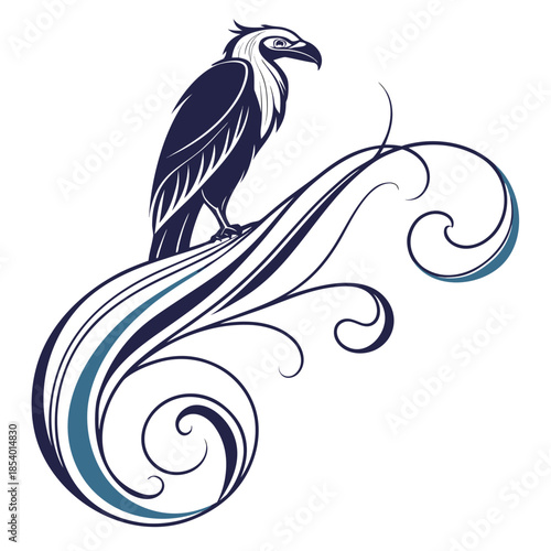 Abstract Fluid Bird Vector Illustration - Elegant Winged Design Element with Smooth Swirls and Curves for Modern Branding, Luxury Logo, Tattoo Art, Graphic Design and Creative Decor