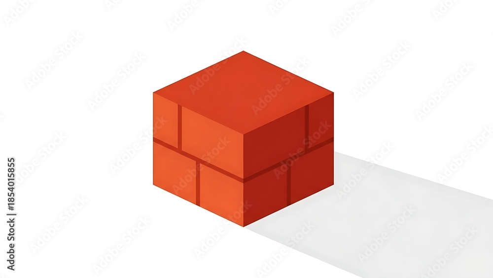 Obraz premium Simple 3D Isometric Red Brick Block with Shadow on White Background for Design Concepts