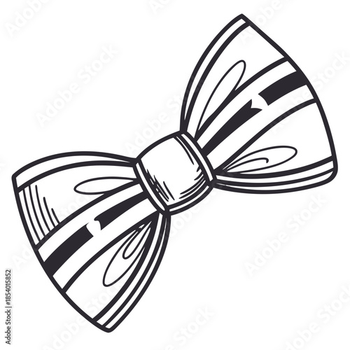 Graphic illustration of a classic hand-sketched bow tie in contrasting black and white, embodying gentlemanly charm and a strict formal dress code