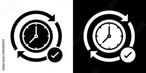 On Time Icon Set Vector Collection Isolated In Black And White
