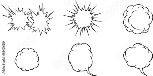 A collection of comic book style thought bubbles, speech bubbles, and sharp sound effect bursts vector art.