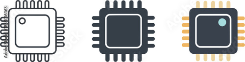 Microchip processor icon set isolated on transparent background, isolated on white background, Vector, illustration