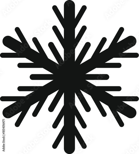 Black snowflake icon symbolizing winter season, cold temperatures, and freezing conditions