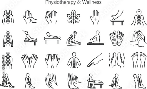 Physiotherapy and Wellness Treatment Icons for Health and Recovery Services
