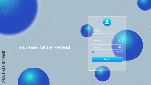 Registration and login forms page in a liquid glass style. Log In form template for ui, application, and web. Username, email and password. Glassmorphism transparent. Vector illustration.