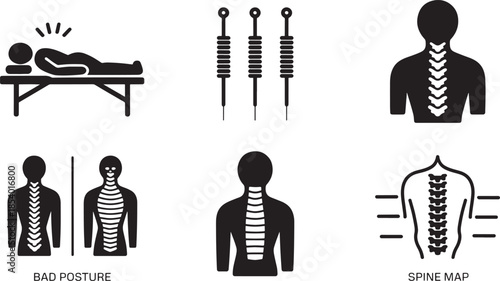 Comprehensive Icons for Spinal Health Back Pain and Posture Management