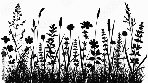 Silhouette of Wildflowers and Grasses.