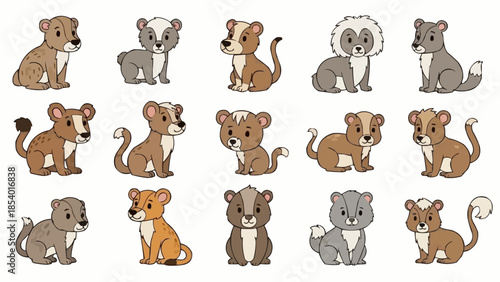 Cartoon Animals Sitting in Various Poses.