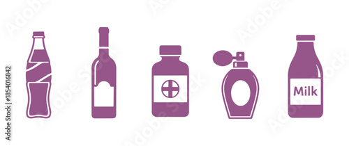 Bottle icon collection in a stylish flat design. Vector
