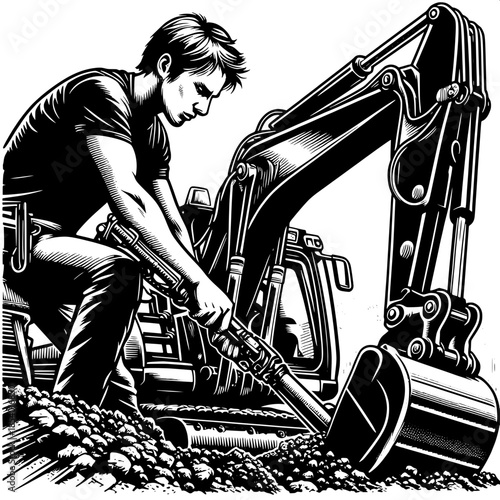 Backhoe Loader Operator Digging