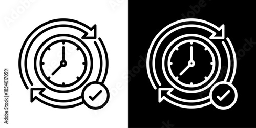 On Time Icon Set Vector Collection Isolated In Black And White