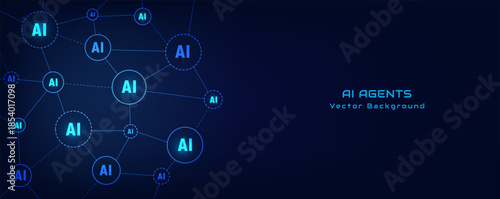 Concept of artificial intelligence. AI agent. AI network structure on a futuristic background. The link between machine learning models. Automation and hub big data. Vector illustration.