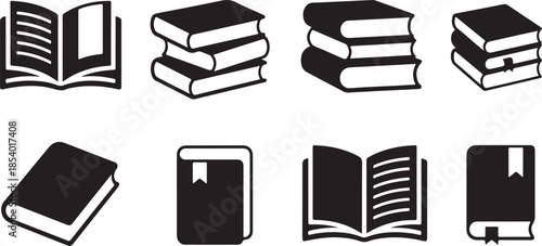 Book Icon Vector Set – Open Book, Education, Learning, Reading Symbol Illustration