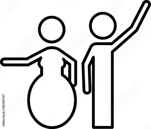 Minimal line icon of pregnant woman and partner celebrating parenthood, pregnancy announcement, family planning concept, healthcare, maternity, and expecting baby illustration