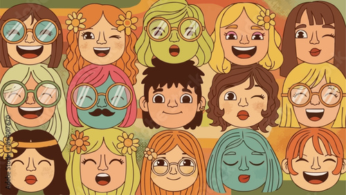 Cartoon Faces with Different Expressions.