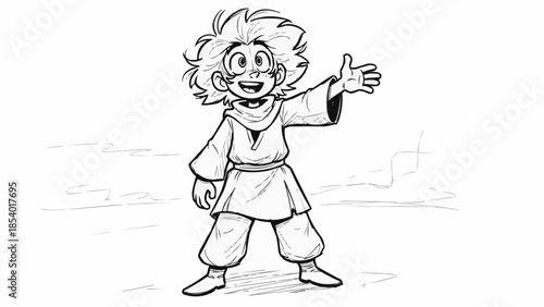 Cartoon Character with Outstretched Arm and Smile.