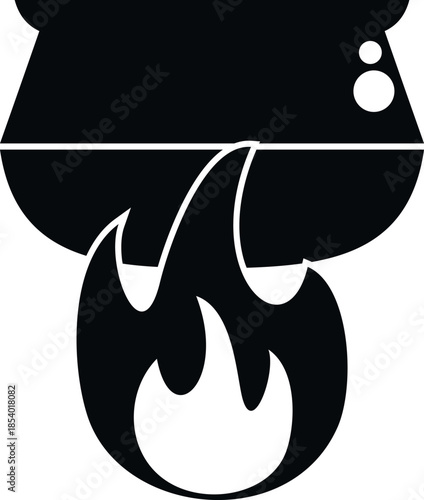 Black silhouette of a cooking pot over flames, representing camping and outdoor cooking