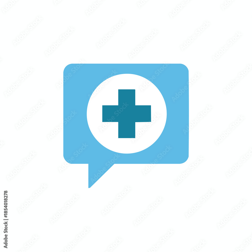 Fototapeta premium A blue speech bubble with a cross in a white circle. Graphic design