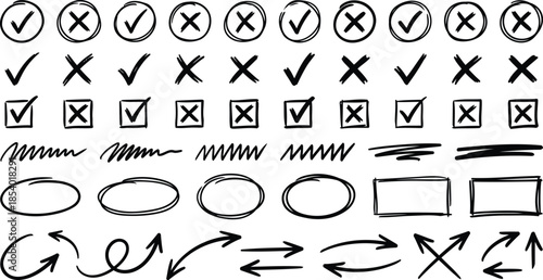 Hand drawn checkmarks and arrows for business presentations