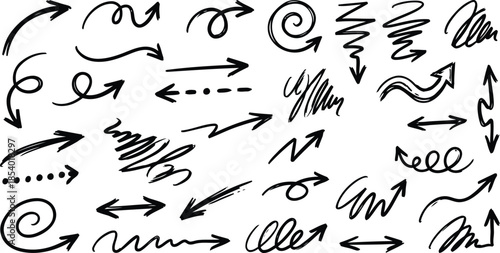 Hand drawn arrows in various styles and directions for design