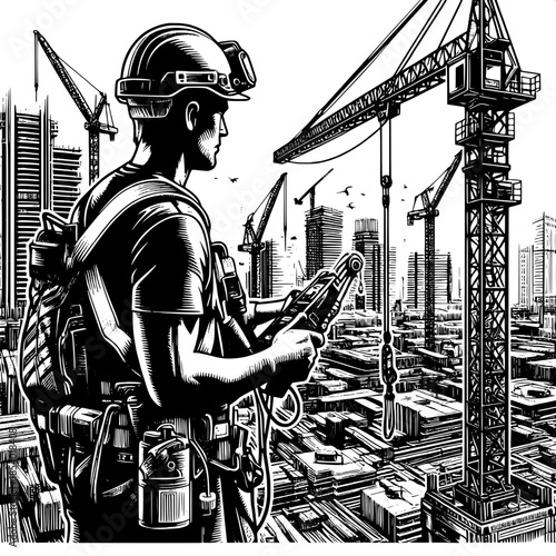 Crane Operator with Safety Harness