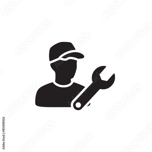 Mechanic with Wrench Icon Isolated on White Background